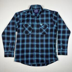 Dixxon Flannel Company Borealis Black/Teal/Purple Plaid Pearl Snap Shirt Large